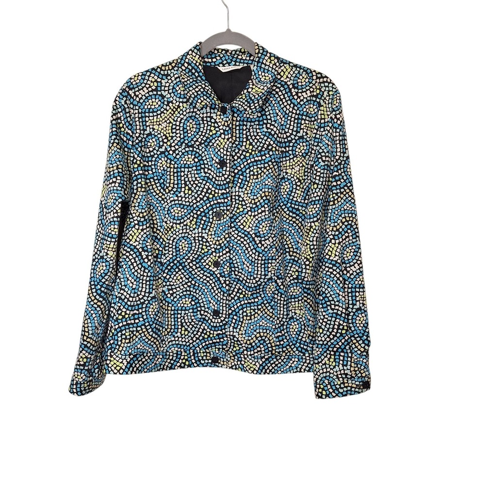 LAURA ASHLEY Womens Jacket Blazer Size L Mosaic Blue Casual Long Sleeve Lined